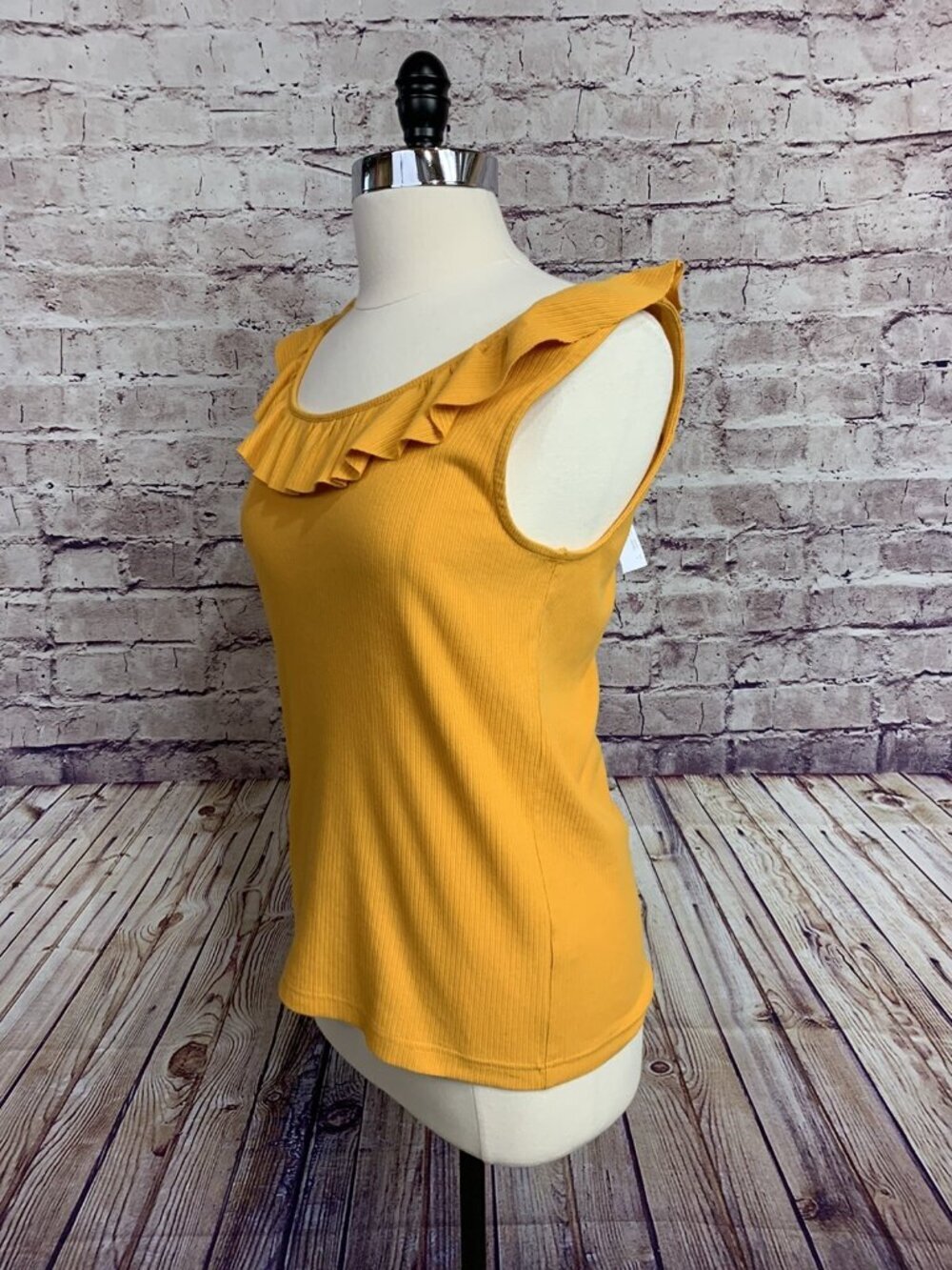J. Crew Yellow Ribbed Ruffle Neck Sleeveless Tank Top - Picture 2 of 8